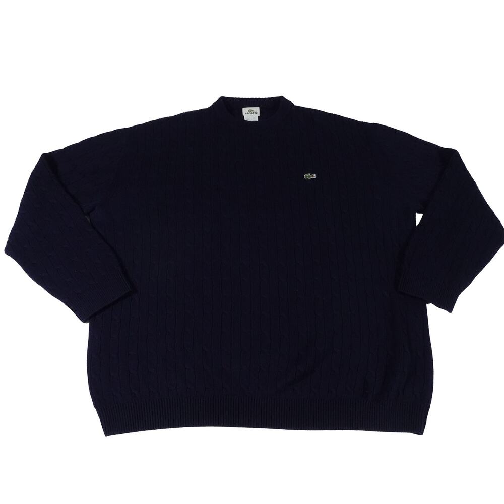 Lacoste Cable Knit Crocodile Wool Cotton Crew Neck Navy Sweater Men's 7 XXL
